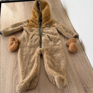 Eddie Bauer Brown and Tan Fleece Footie